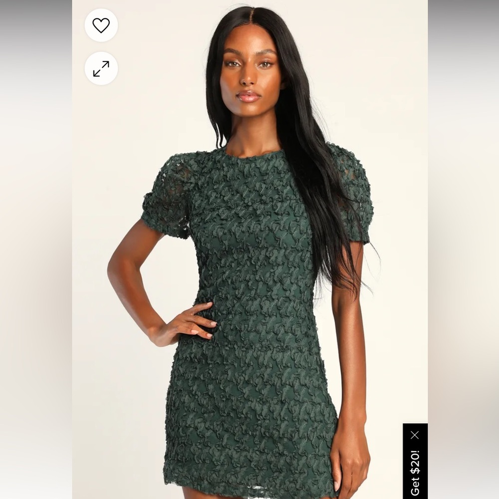 Lulu’s Dark Green Puff Sleeve Mini Dress